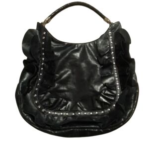 Susan Farber Genuine Leather Ruffle Studded Shoulder Tote Bag